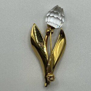SWAROVSKI Swan Logo Gold Tulip and Crystal Brooch